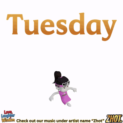 A Cartoon Of A Girl Wearing Sunglasses And A Red Dress With The Word Tuesday Above Her GIF