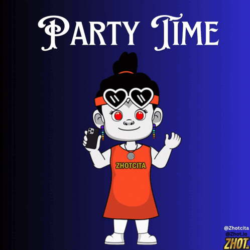 A Cartoon Of A Girl Wearing Sunglasses And A Zhotcita Shirt Holding A Cell Phone GIF