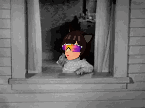 A Cartoon Of A Girl Wearing Sunglasses Looking Out Of A Window GIF
