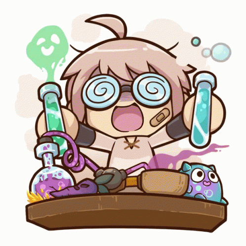 A Cartoon Of A Girl With A Bandage On Her Wrist Holding Test Tubes GIF