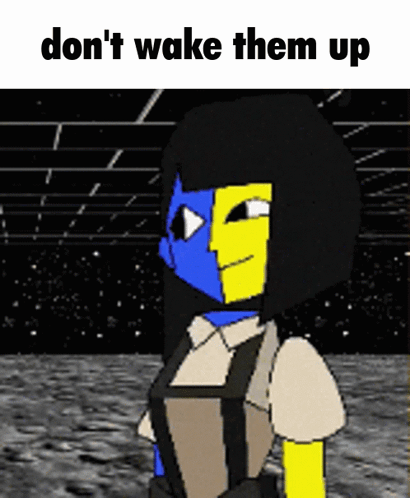 A Cartoon Of A Girl With A Blue And Yellow Face And The Words Do N't Wake Them Up . GIF