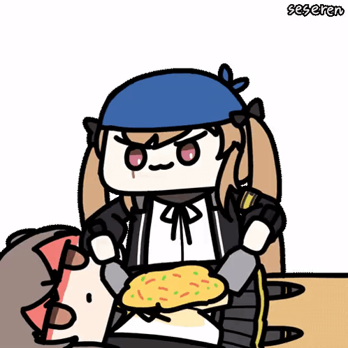 A Cartoon Of A Girl With A Blue Hat Holding A Pizza In Her Hands GIF