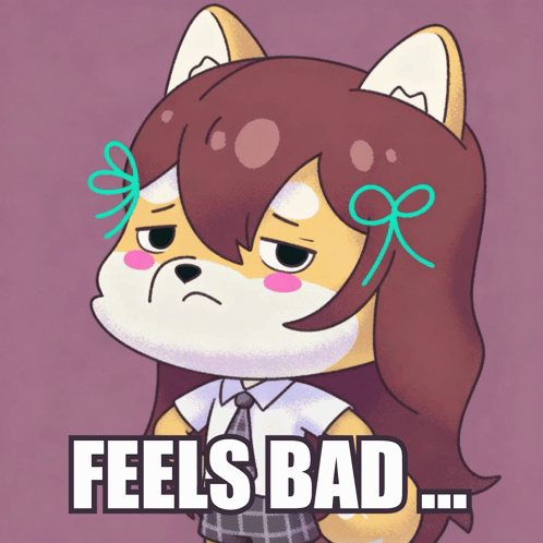 A Cartoon Of A Girl With A Bow In Her Hair And The Words Feels Bad GIF