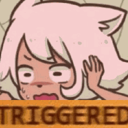 A Cartoon Of A Girl With A Cat Ear Behind A Sign That Says Triggered . GIF