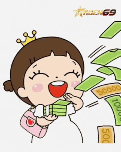 A Cartoon Of A Girl With A Crown On Her Head Holding Money GIF