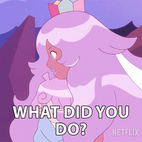 A Cartoon Of A Girl With A Crown On Her Head Says What Did You Do GIF