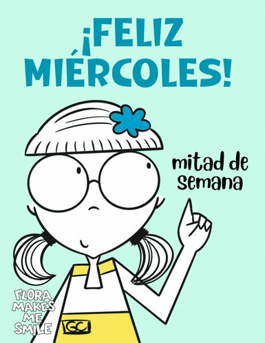 A Cartoon Of A Girl With A Flower In Her Hair And The Words Feliz Miercoles Mitad De Semana GIF