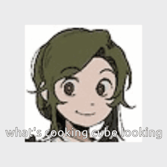 A Cartoon Of A Girl With A Green Hat And The Words `` What 'S Cooking Cube Looking '' GIF