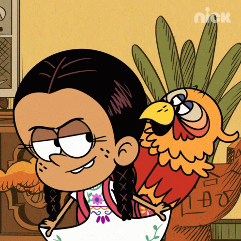 A Cartoon Of A Girl With A Parrot On Her Shoulder With The Nick Logo On The Bottom GIF