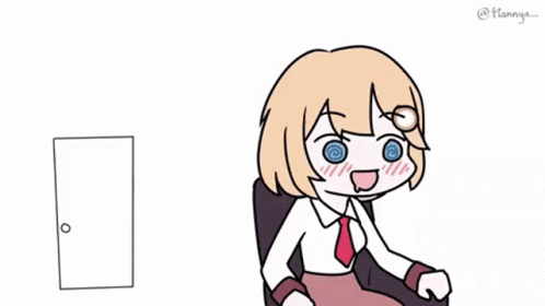 Girl With Shark Tail Standing In Front Of Door GIF