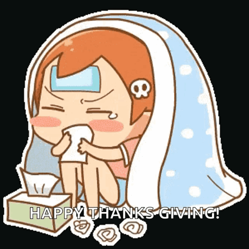 A Cartoon Of A Girl With A Skull On Her Head And The Words Happy Thanks Giving GIF