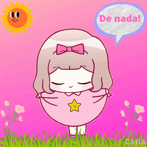 A Cartoon Of A Girl With A Star On Her Shirt And A Speech Bubble That Says De Nada GIF