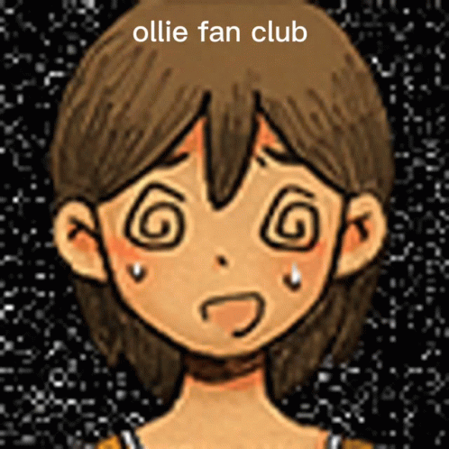 A Cartoon Of A Girl With A Swirl Around Her Eyes And The Words Ollie Fan Club Above Her GIF