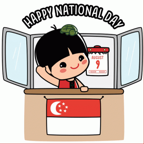 A Cartoon Of A Girl With A Turtle On Her Head And The Words Happy National Day GIF