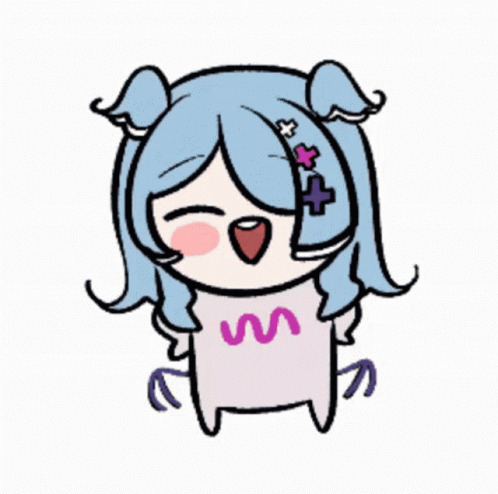 A Cartoon Of A Girl With Blue Hair And A Pink Shirt GIF