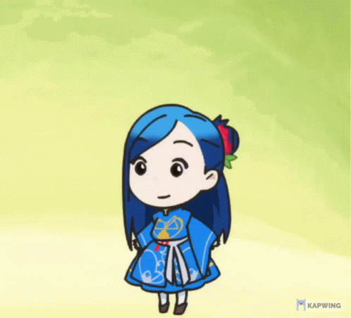 A Cartoon Of A Girl With Blue Hair And A Rose In Her Hair GIF