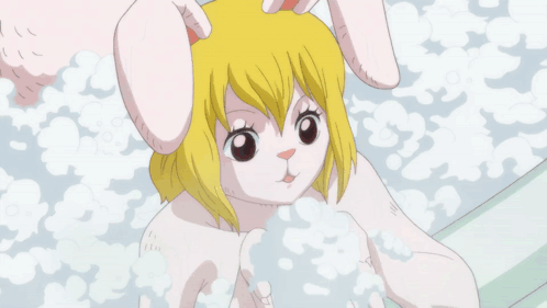 a cartoon of a girl with bunny ears holding a bubble