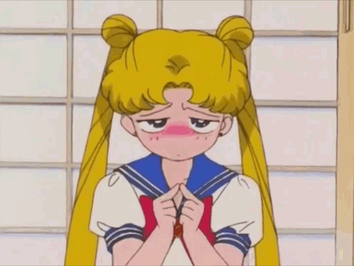 A Cartoon Of A Girl With Buns On Her Hair Covering Her Face With Her Hands . GIF