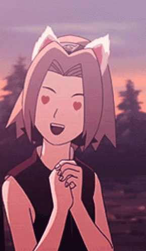 A Cartoon Of A Girl With Cat Ears And A Heart In Her Eyes GIF