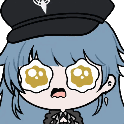 a cartoon of a girl with eggs in her eyes and a hat