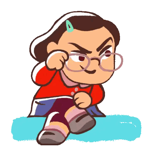 a cartoon of a girl with glasses and a red shirt