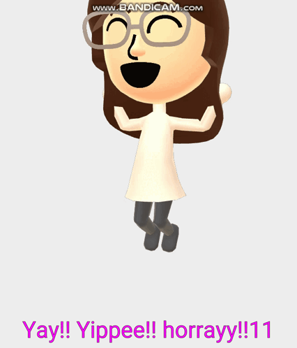 A Cartoon Of A Girl With Glasses And The Words Yay ! Yippee ! Horray !! 11 GIF
