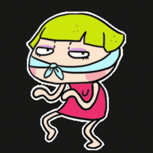 A Cartoon Of A Girl With Green Hair And A Pink Dress GIF