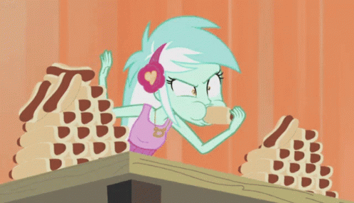 A Cartoon Of A Girl With Headphones Eating A Cookie GIF
