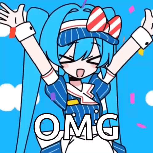 A Cartoon Of A Girl With Her Arms In The Air And The Word Omg Written Below Her GIF