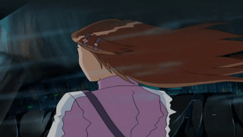 A Cartoon Of A Girl With Her Hair Blowing In The Wind Making A Funny Face GIF
