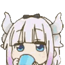 a cartoon of a girl with horns drinking a cup of water .
