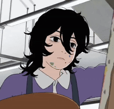 A Cartoon Of A Girl With Long Black Hair And A Purple Shirt . GIF