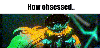 A Cartoon Of A Girl With Long Hair And A Hat With The Words `` How Obsessed '' Written Above Her . GIF