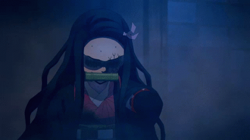 A Cartoon Of A Girl With Long Hair And A Mask GIF