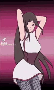 A Cartoon Of A Girl With Long Hair And A White Dress Dancing . GIF