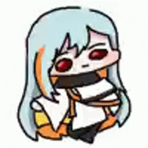 A Cartoon Of A Girl With Long Hair And Red Eyes Holding A Book . GIF