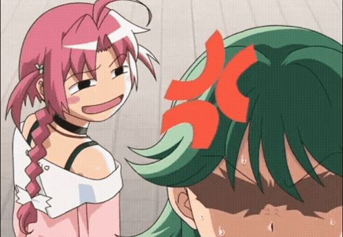 A Cartoon Of A Girl With Pink Hair And A Green Haired Girl GIF