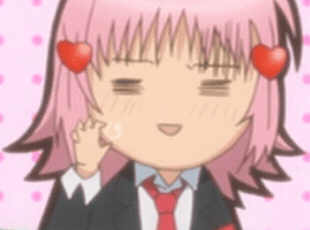 A Cartoon Of A Girl With Pink Hair And Hearts On Her Head . GIF