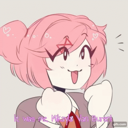 A Cartoon Of A Girl With Pink Hair And The Words It Was Me Mikayla Van Buren GIF