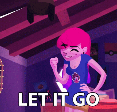 A Cartoon Of A Girl With Pink Hair And The Words Let It Go GIF