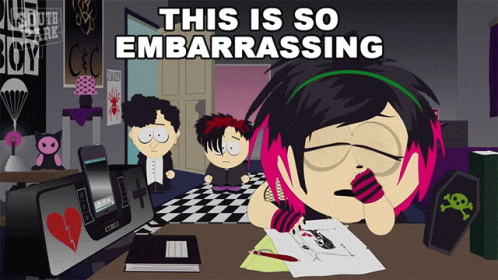 A Cartoon Of A Girl With Pink Hair And The Words This Is So Embarrassing Above Her GIF