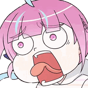 a cartoon of a girl with pink hair making a funny face with her mouth open