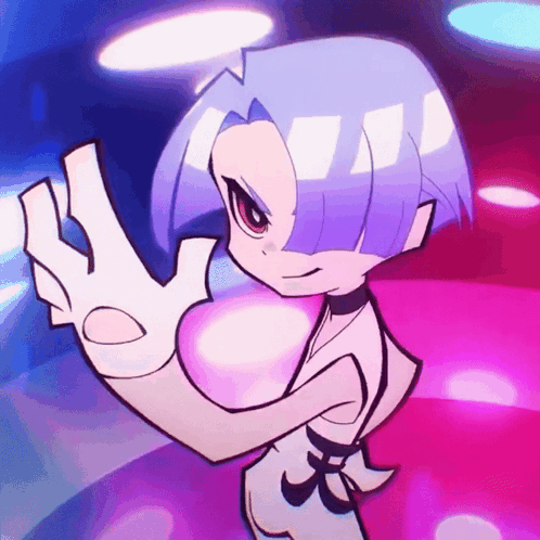 A Cartoon Of A Girl With Purple Hair And A White Glove GIF
