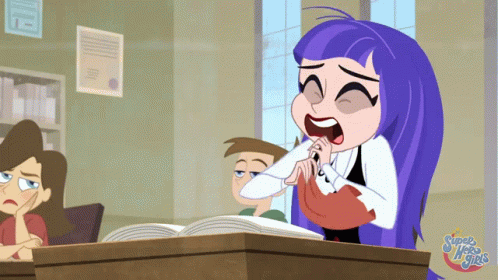 A Cartoon Of A Girl With Purple Hair And The Words Super Hero Girls GIF