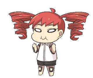 a cartoon of a girl with red hair and white eyes