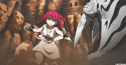 A Cartoon Of A Girl With Red Hair Fighting A Zebra GIF