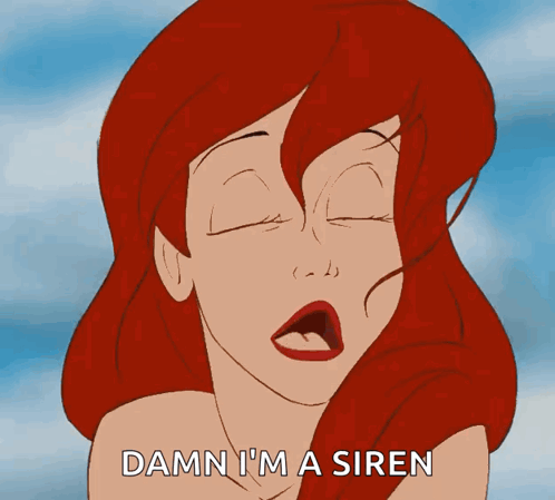 A Cartoon Of A Girl With Red Hair Saying " Damn I 'M A Siren " GIF