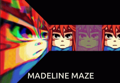 A Cartoon Of A Girl With The Name Madeline Maze On The Bottom GIF
