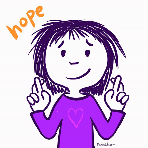 A Cartoon Of A Girl With The Word Hope Above Her Head GIF