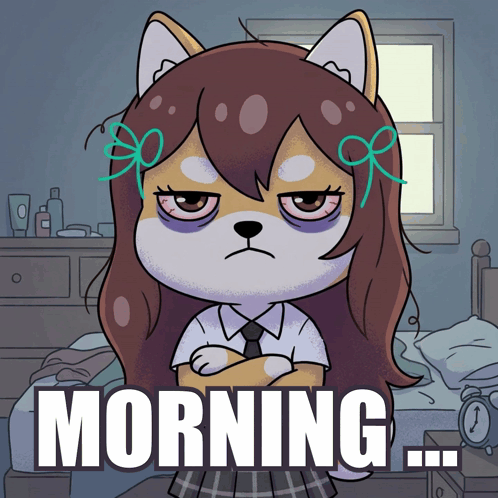 A Cartoon Of A Girl With The Word Morning On The Bottom Right GIF